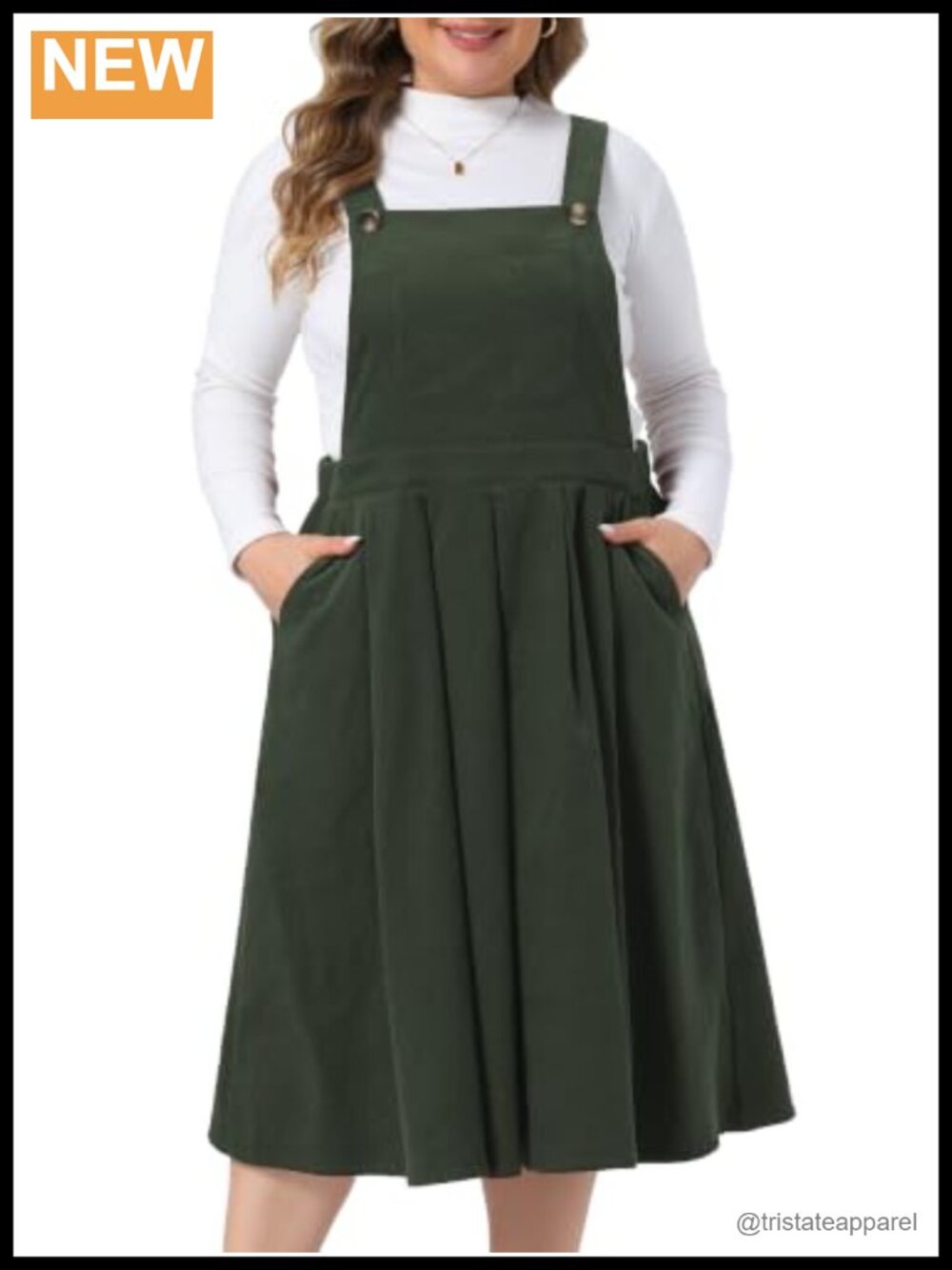 Plus Size Corduroy Overall Dress Adjustable Strap A-Line Pinafore